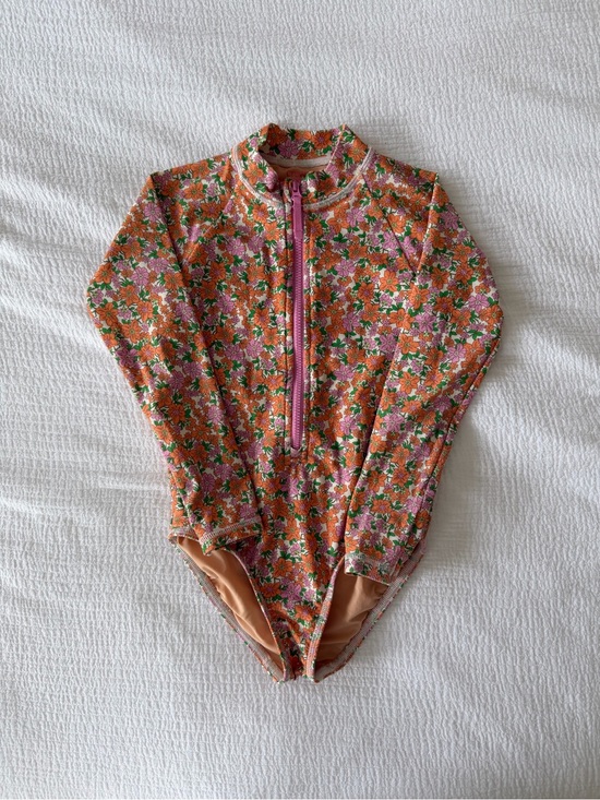 Crewcuts Other - Crewcuts Girls Floral Long Sleeve Rash Guard Swimsuit - Pink & Orange